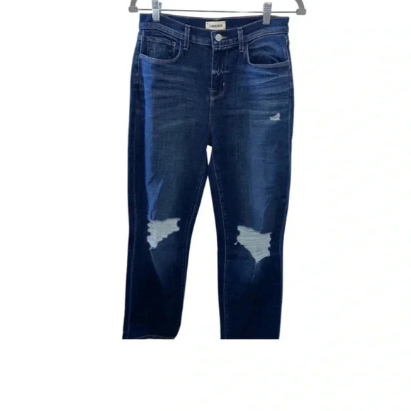 L'Agence Shane Distressed Mid Rise Slouchy Straight Jeans Dark Wash Size 28 - Picture 3 of 8